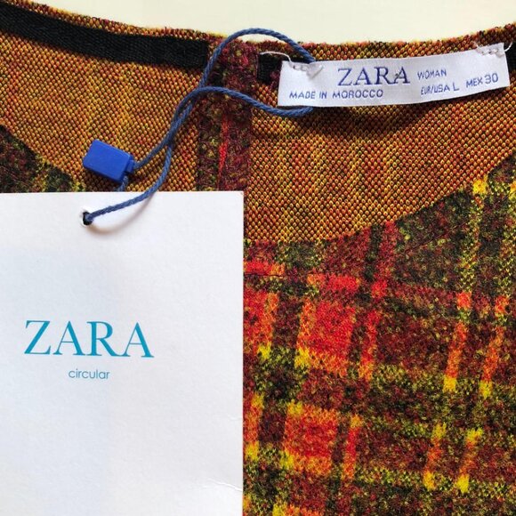 Zara, Plaid, Sleeveless, Peplum Top, Red, Yellow, Brown, Sz Lg, NWT - Picture 6 of 6